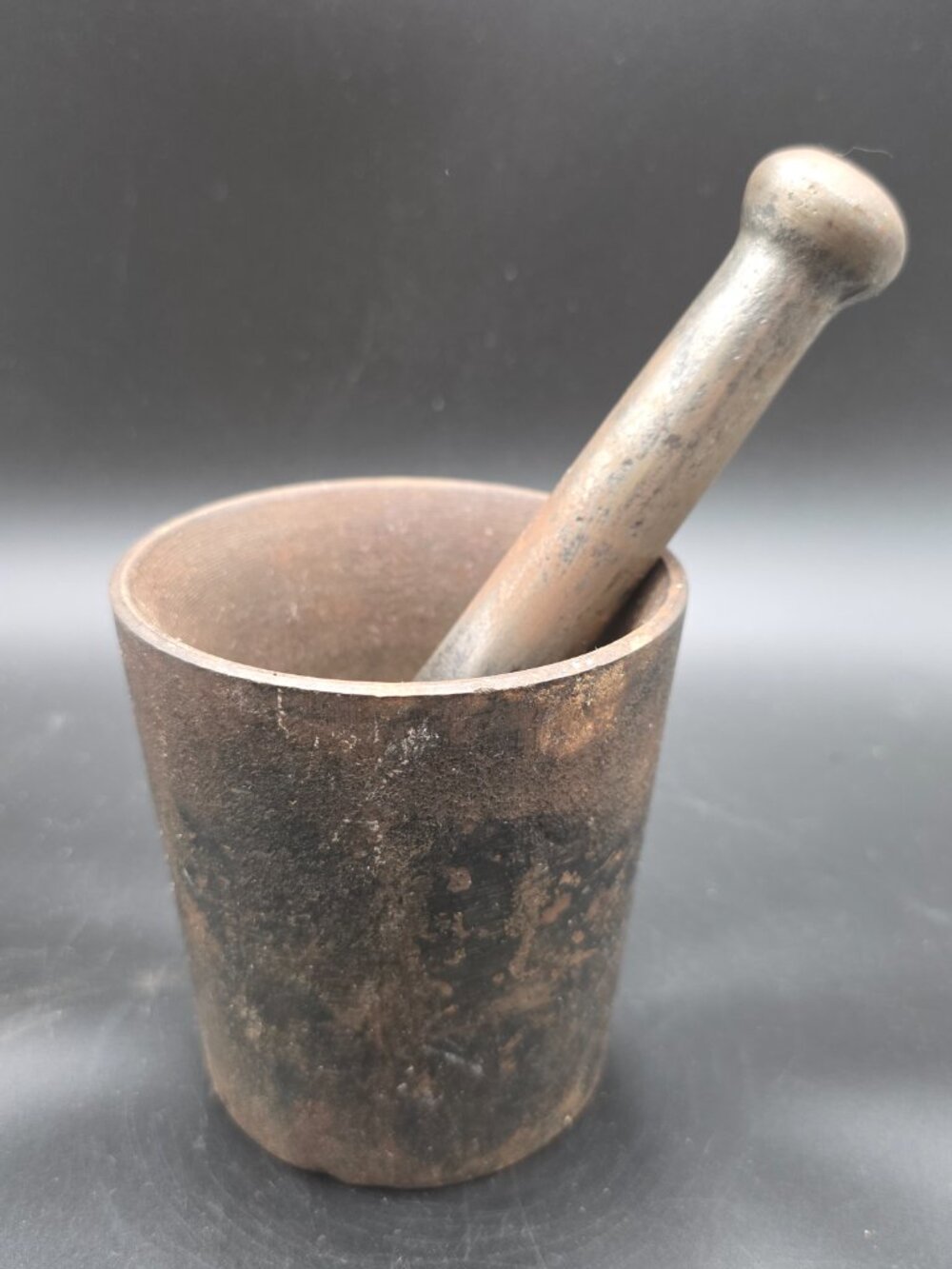 Antique Old Heavy Mortar & Pestle Black Cast Iron Vintage